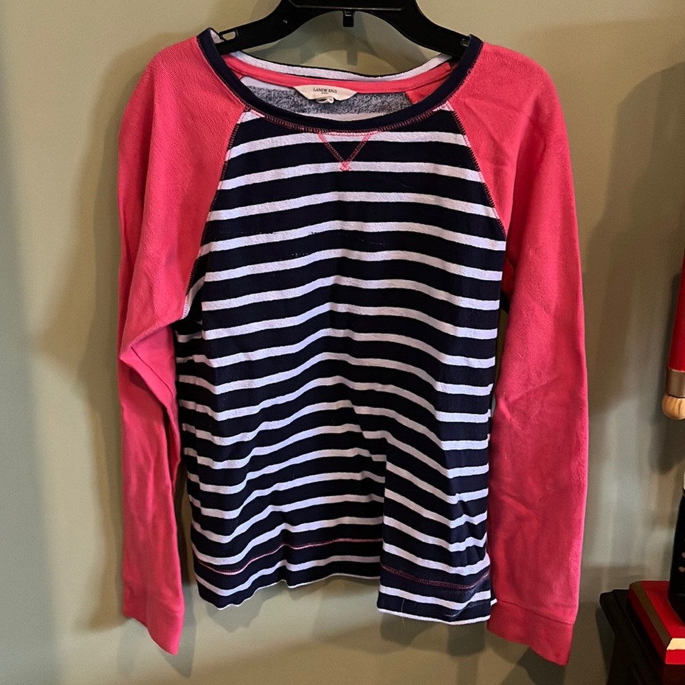 Kid’s Lands’ End Striped Pullover Top. Size L. 100% Cotton. Super soft!